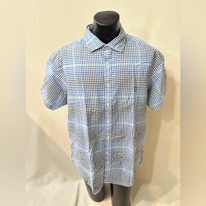 Daniel Cremieux Shirt Men's XXL Blue & Black Plaid Button Up Short Sleeve #